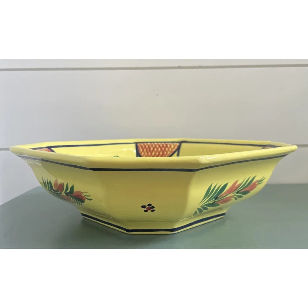Quimper Octagonal Woman Serving Bowl‎ W/ Lattice  Soleil   11